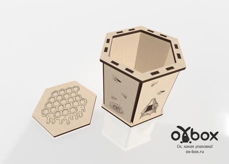 Подарочная коробка для мёда шестигранная 100х110х115 мм.